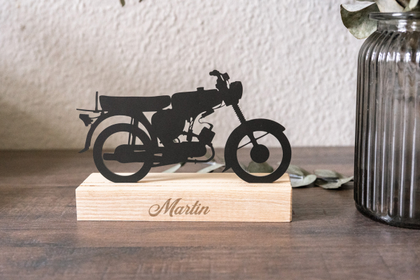 Geldgeschenk Moped mit Holzsockel & Gravur  – personalisierbar